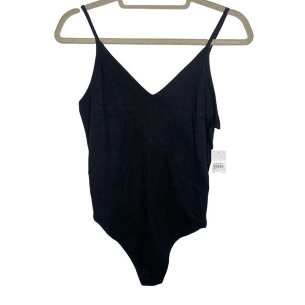 BP Black V-Neck Ribbed Bodysuit Thong Size Medium NWT